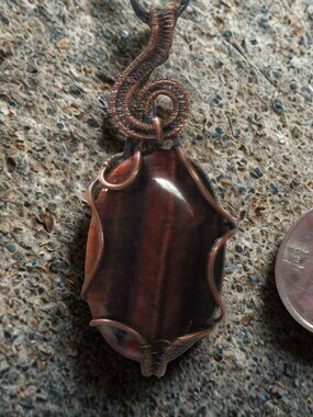 Handmade Wire Wrapped Red Tiger Iron Crystal Pendant, Copper Wire Wrapped